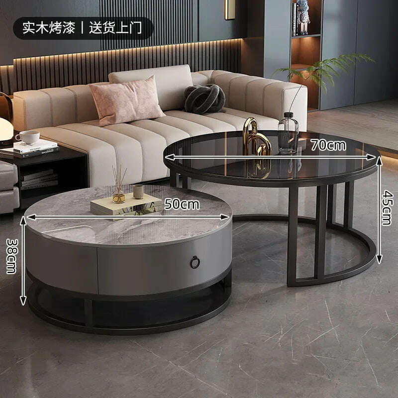 KIMLUD, Waterproof Round Coffee Tables Modern Storage Low Marble Mobile Table White Minimalist Floor Mesa Auxiliar Home Furniture, style2, KIMLUD APPAREL - Womens Clothes