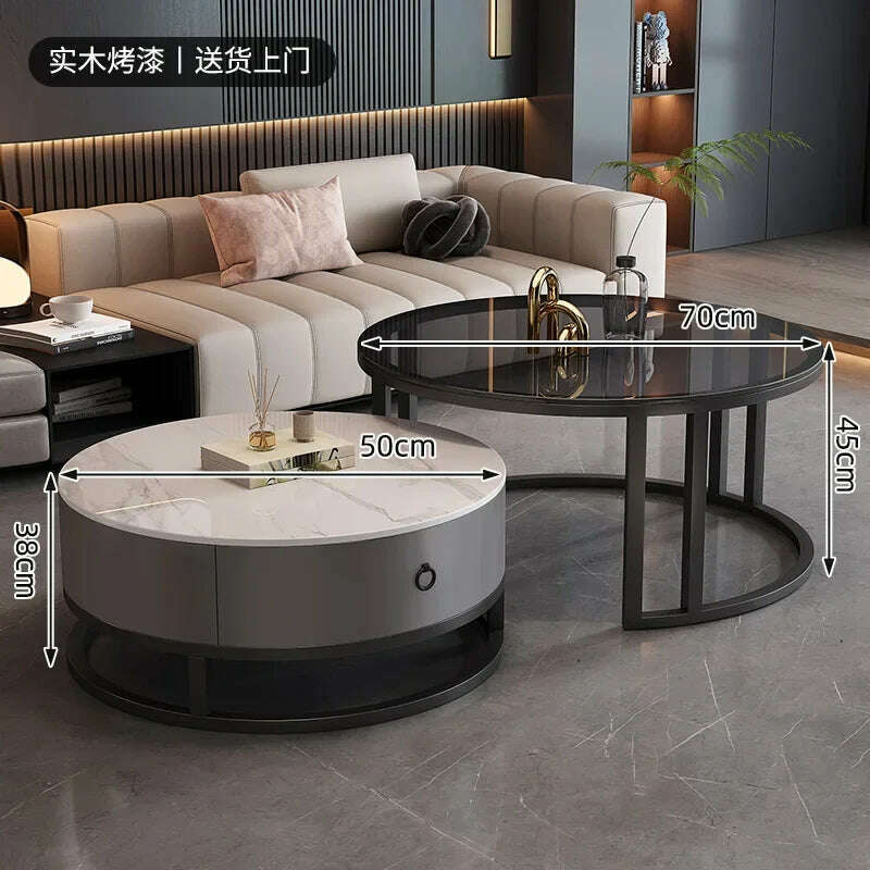 KIMLUD, Waterproof Round Coffee Tables Modern Storage Low Marble Mobile Table White Minimalist Floor Mesa Auxiliar Home Furniture, style1, KIMLUD APPAREL - Womens Clothes