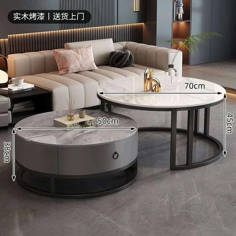 KIMLUD, Waterproof Round Coffee Tables Modern Storage Low Marble Mobile Table White Minimalist Floor Mesa Auxiliar Home Furniture, style5, KIMLUD APPAREL - Womens Clothes