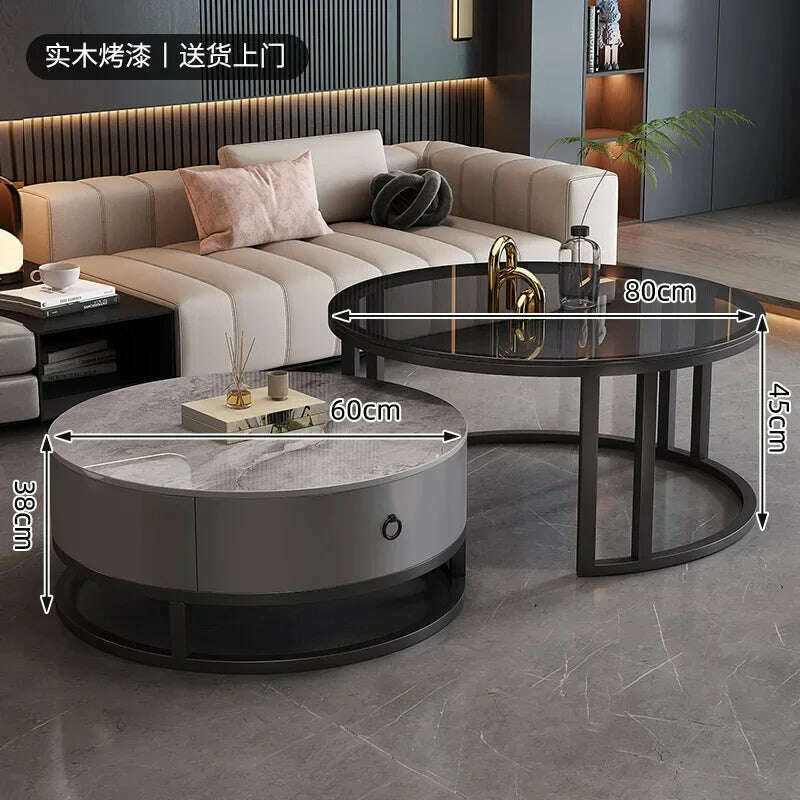 KIMLUD, Waterproof Round Coffee Tables Modern Storage Low Marble Mobile Table White Minimalist Floor Mesa Auxiliar Home Furniture, style8, KIMLUD APPAREL - Womens Clothes