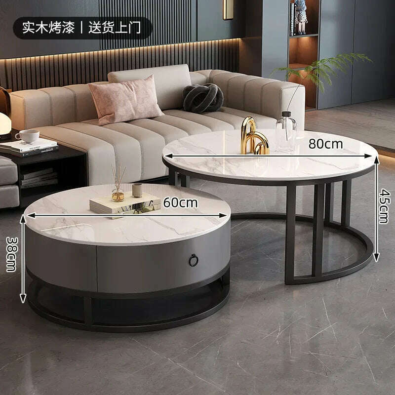 KIMLUD, Waterproof Round Coffee Tables Modern Storage Low Marble Mobile Table White Minimalist Floor Mesa Auxiliar Home Furniture, style10, KIMLUD APPAREL - Womens Clothes