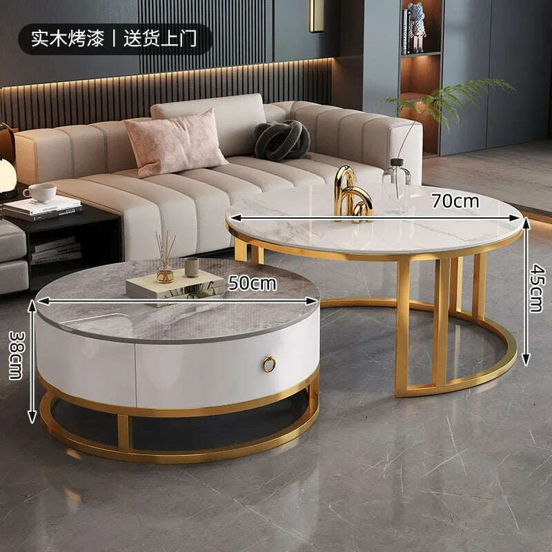 KIMLUD, Waterproof Round Coffee Tables Modern Storage Low Marble Mobile Table White Minimalist Floor Mesa Auxiliar Home Furniture, style18, KIMLUD APPAREL - Womens Clothes