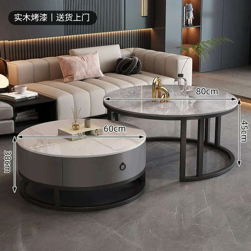 KIMLUD, Waterproof Round Coffee Tables Modern Storage Low Marble Mobile Table White Minimalist Floor Mesa Auxiliar Home Furniture, style12, KIMLUD APPAREL - Womens Clothes