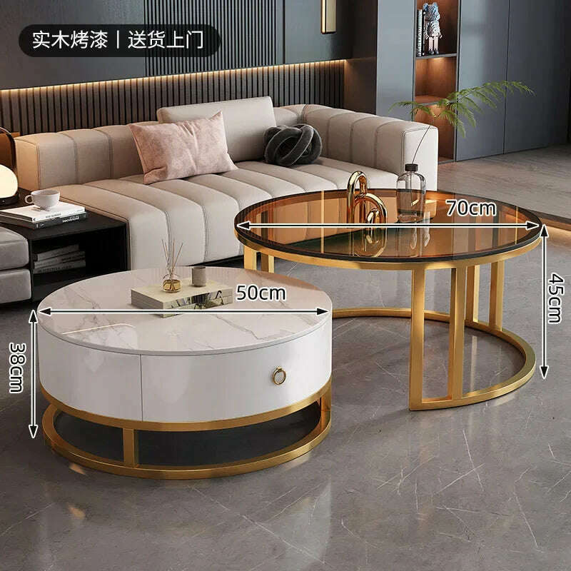 KIMLUD, Waterproof Round Coffee Tables Modern Storage Low Marble Mobile Table White Minimalist Floor Mesa Auxiliar Home Furniture, style13, KIMLUD APPAREL - Womens Clothes