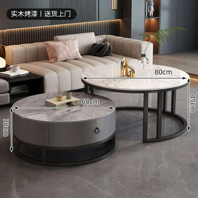 KIMLUD, Waterproof Round Coffee Tables Modern Storage Low Marble Mobile Table White Minimalist Floor Mesa Auxiliar Home Furniture, style11, KIMLUD APPAREL - Womens Clothes