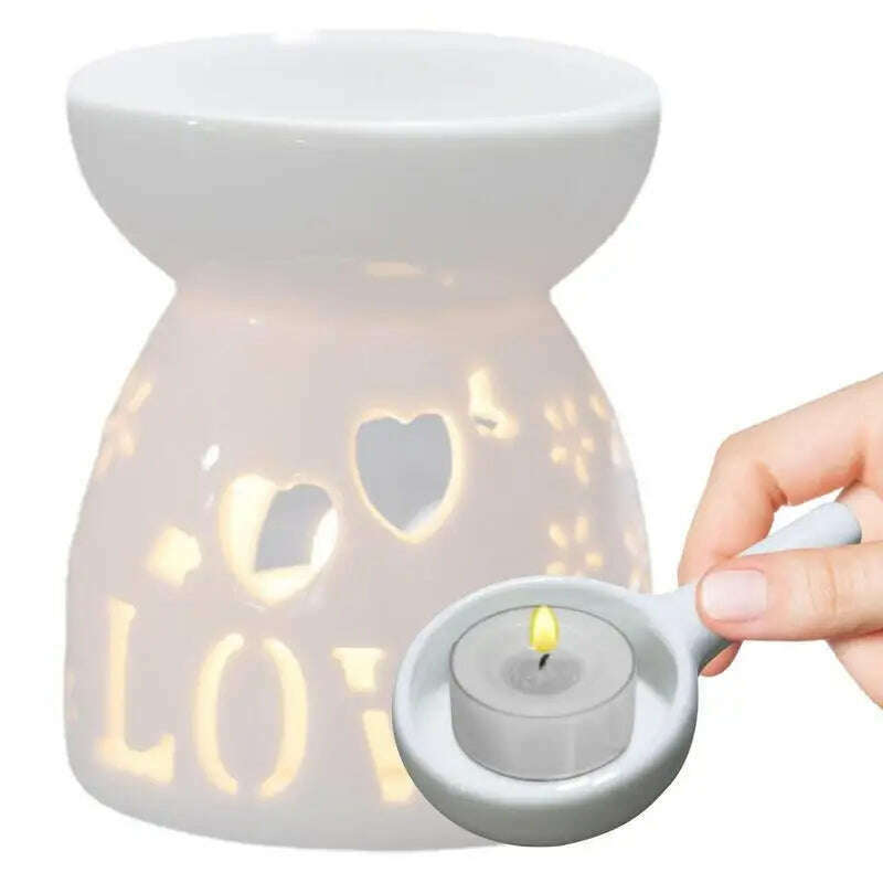 Wax Melt Essential Oil Burner Ceramic Candle Holder White Hollow Design Aromatherapy Tarts Assorted Wax Scented Candle Warmer - KIMLUD