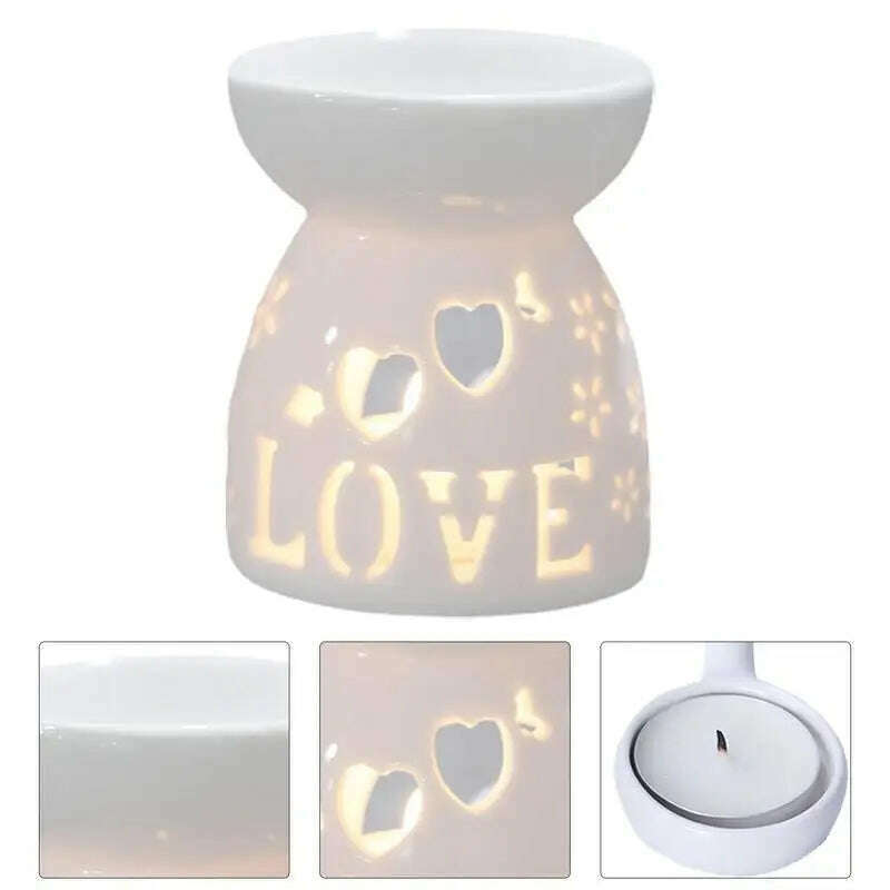 Wax Melt Essential Oil Burner Ceramic Candle Holder White Hollow Design Aromatherapy Tarts Assorted Wax Scented Candle Warmer - KIMLUD