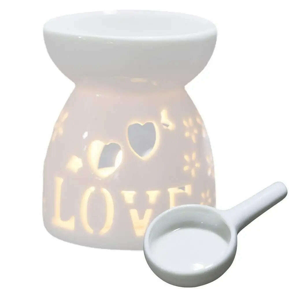 Wax Melt Essential Oil Burner Ceramic Candle Holder White Hollow Design Aromatherapy Tarts Assorted Wax Scented Candle Warmer - KIMLUD