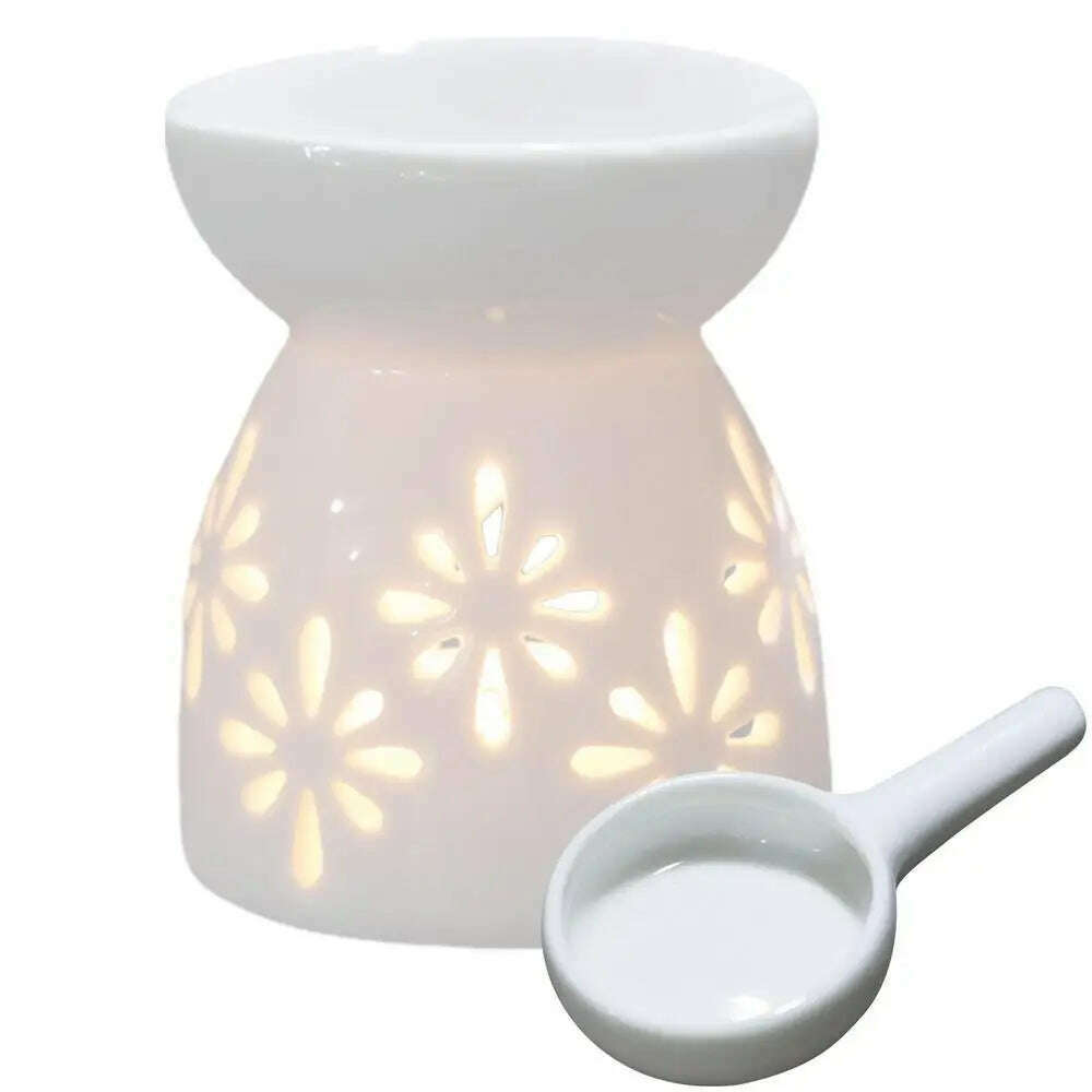 Wax Melt Essential Oil Burner Ceramic Candle Holder White Hollow Design Aromatherapy Tarts Assorted Wax Scented Candle Warmer - KIMLUD