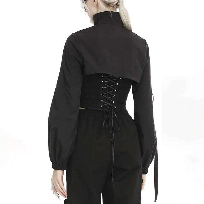 KIMLUD, Weekeep Punk Style Cargo Jacket Chic Pocket Stitched Full Sleeve Black Zip Up Turtleneck Coat y2k Streetwear Women Goth Outfits, KIMLUD Womens Clothes