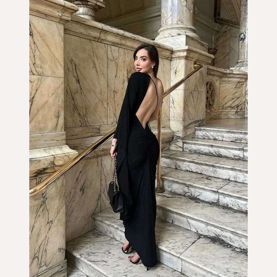 Weird Puss Backless Bandage Women Hip Dress v Neck One Shoulder Ruffles Bodycon 2023 Ladies Fashion Party Stage Performance Wear - KIMLUD