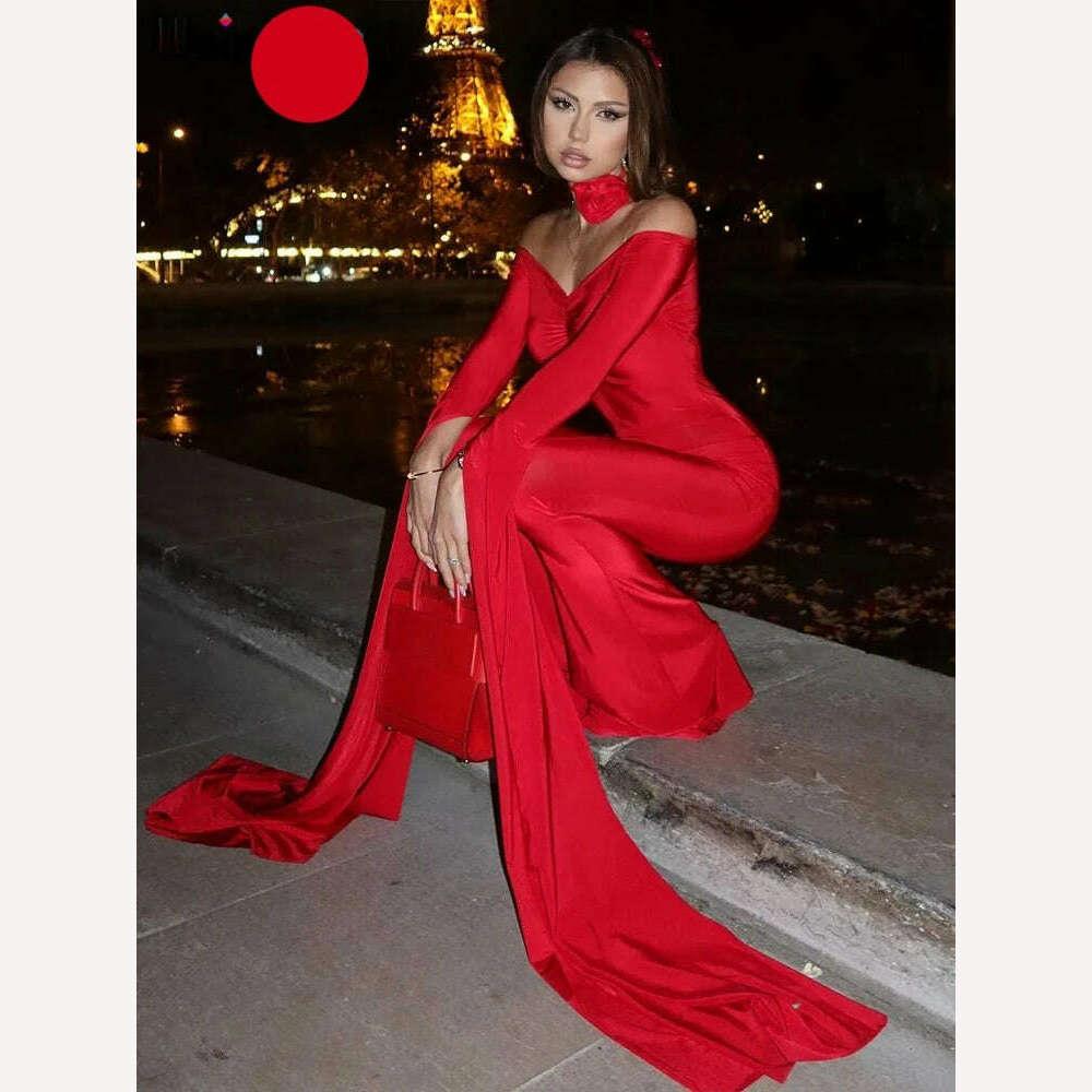 KIMLUD, Elegant Women Jumpsuit - Slash Neck Ruched Long Sleeve Solid Hipster Chic Workout Overalls, KIMLUD Womens Clothes