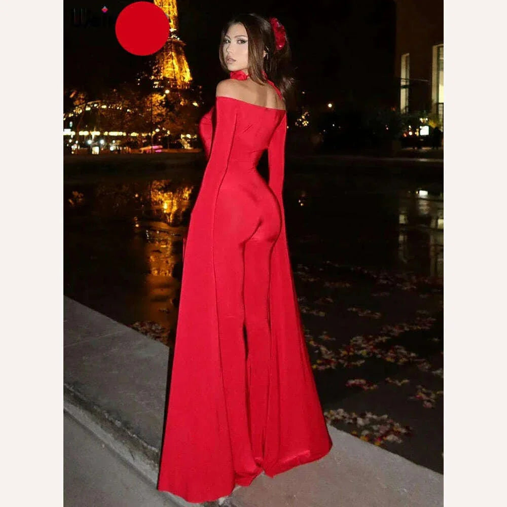 KIMLUD, Elegant Women Jumpsuit - Slash Neck Ruched Long Sleeve Solid Hipster Chic Workout Overalls, KIMLUD Womens Clothes