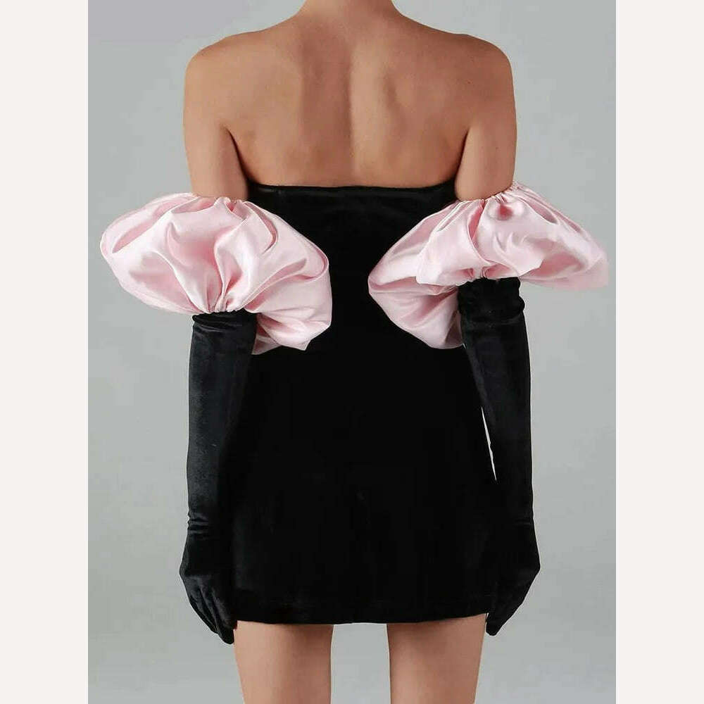 KIMLUD, Weird Puss Women Strapless Velvet Dress Elastic Bodycon With Clouds Gloves Birthday Vacation Party French Romantics Streetwear, KIMLUD Womens Clothes