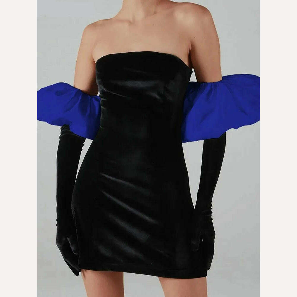 KIMLUD, Weird Puss Women Strapless Velvet Dress Elastic Bodycon With Clouds Gloves Birthday Vacation Party French Romantics Streetwear, KIMLUD Womens Clothes