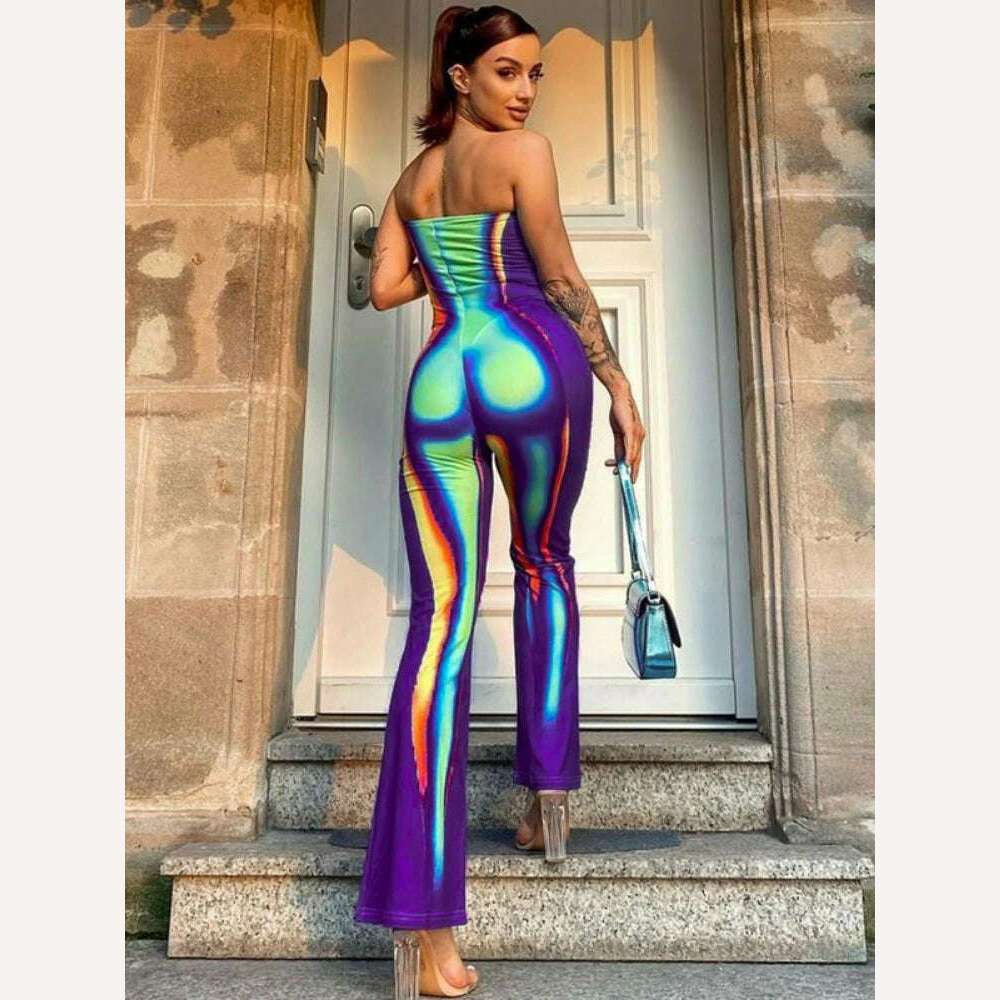 KIMLUD, WeiYao Thermal Imaging 3D Printed Fashion Jumpsuit Women Sleeveless Strapless Multi-color Slim Fit Jumpsuit Cusual Streetwear, KIMLUD Womens Clothes
