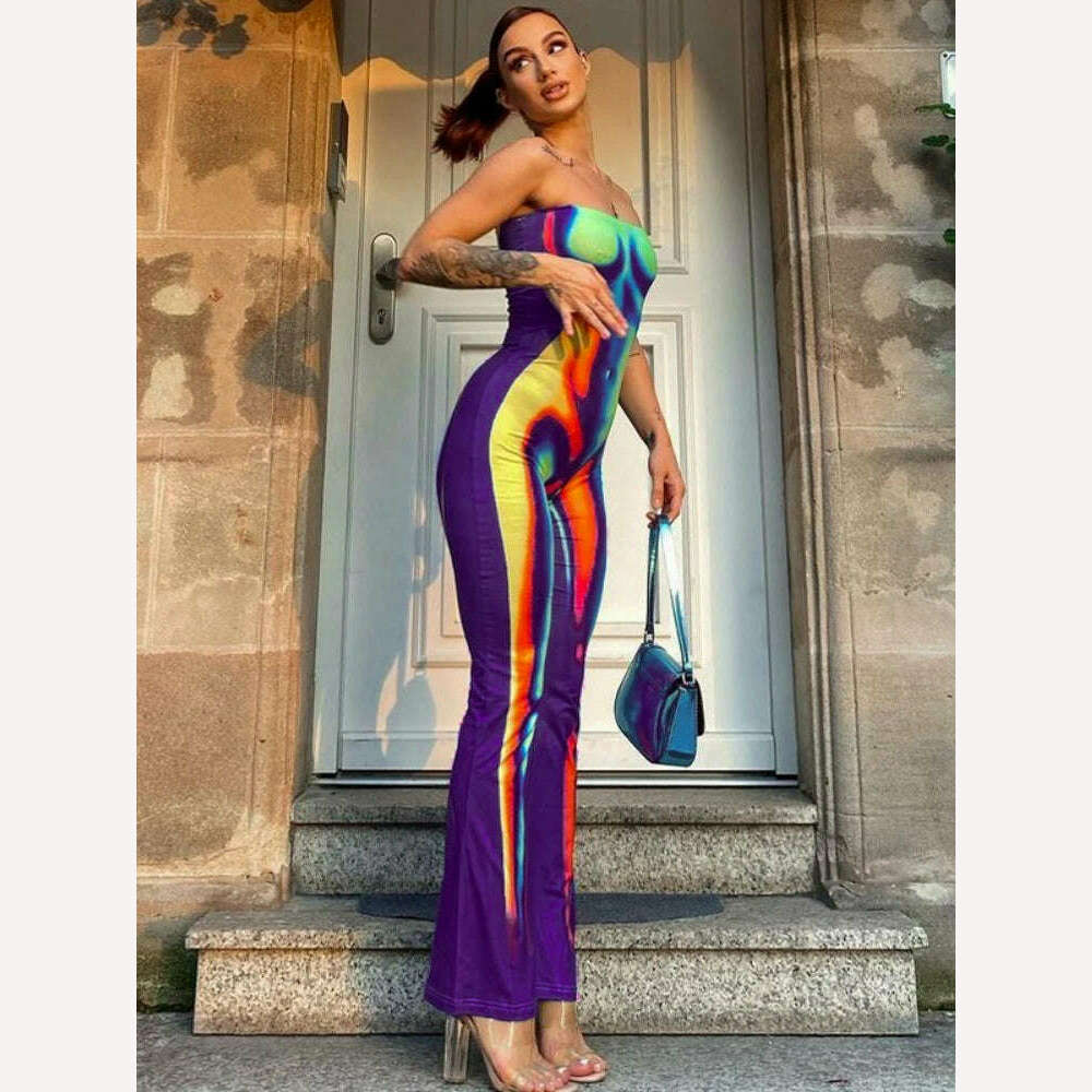 KIMLUD, WeiYao Thermal Imaging 3D Printed Fashion Jumpsuit Women Sleeveless Strapless Multi-color Slim Fit Jumpsuit Cusual Streetwear, Multicolor / S, KIMLUD APPAREL - Womens Clothes