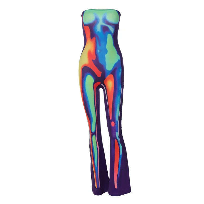 KIMLUD, WeiYao Thermal Imaging 3D Printed Fashion Jumpsuit Women Sleeveless Strapless Multi-color Slim Fit Jumpsuit Cusual Streetwear, KIMLUD Womens Clothes