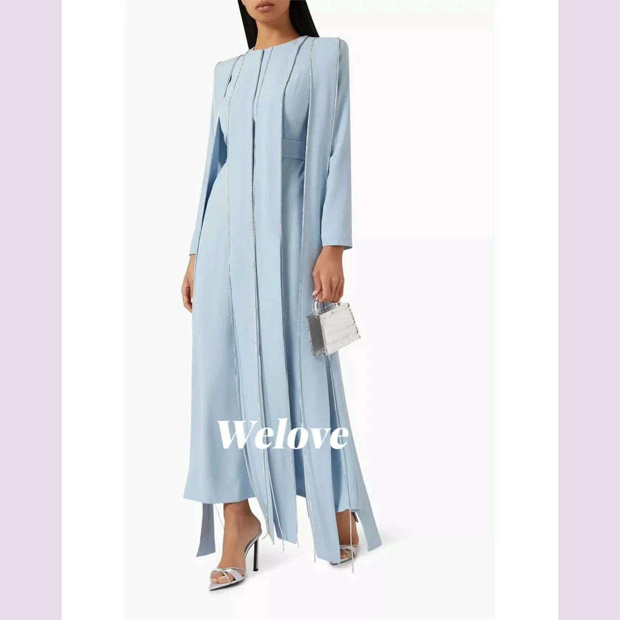 KIMLUD, Welove Customized 2025 New O Neck Evening Dresses Long Sleeves Crystal Elegant Prom Dresses فساتين مناسبة رسمية vestidos de, KIMLUD Womens Clothes