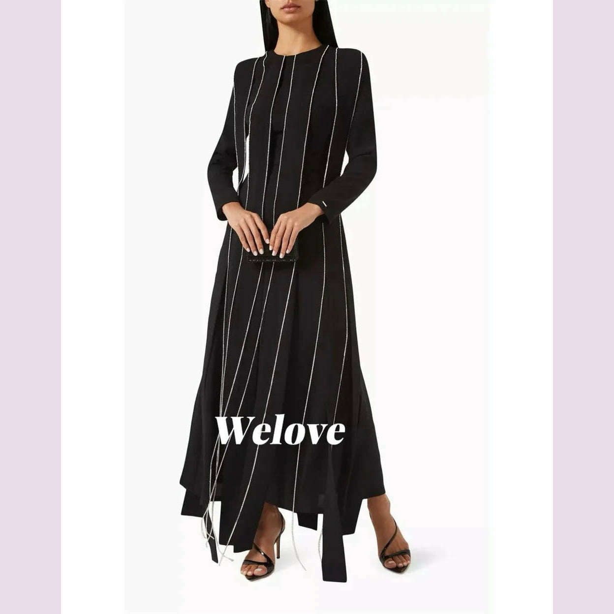 KIMLUD, Welove Customized 2025 New O Neck Evening Dresses Long Sleeves Crystal Elegant Prom Dresses فساتين مناسبة رسمية vestidos de, black / 16, KIMLUD APPAREL - Womens Clothes