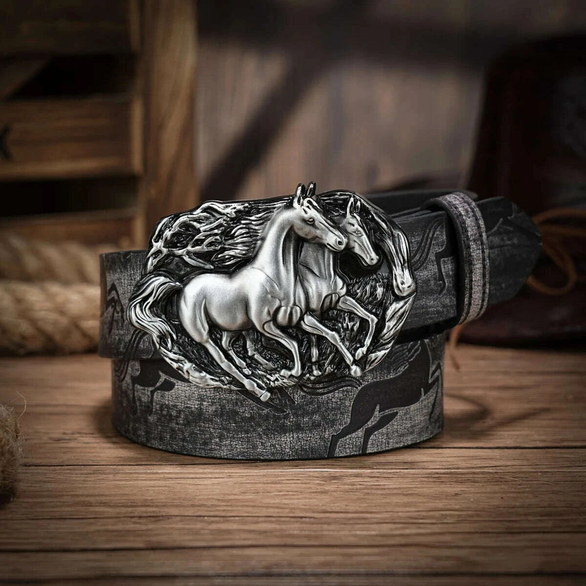Western Cowboy PU Leather Belt - Men Waist Strap Bull Decoration Floral Engraved for Jeans