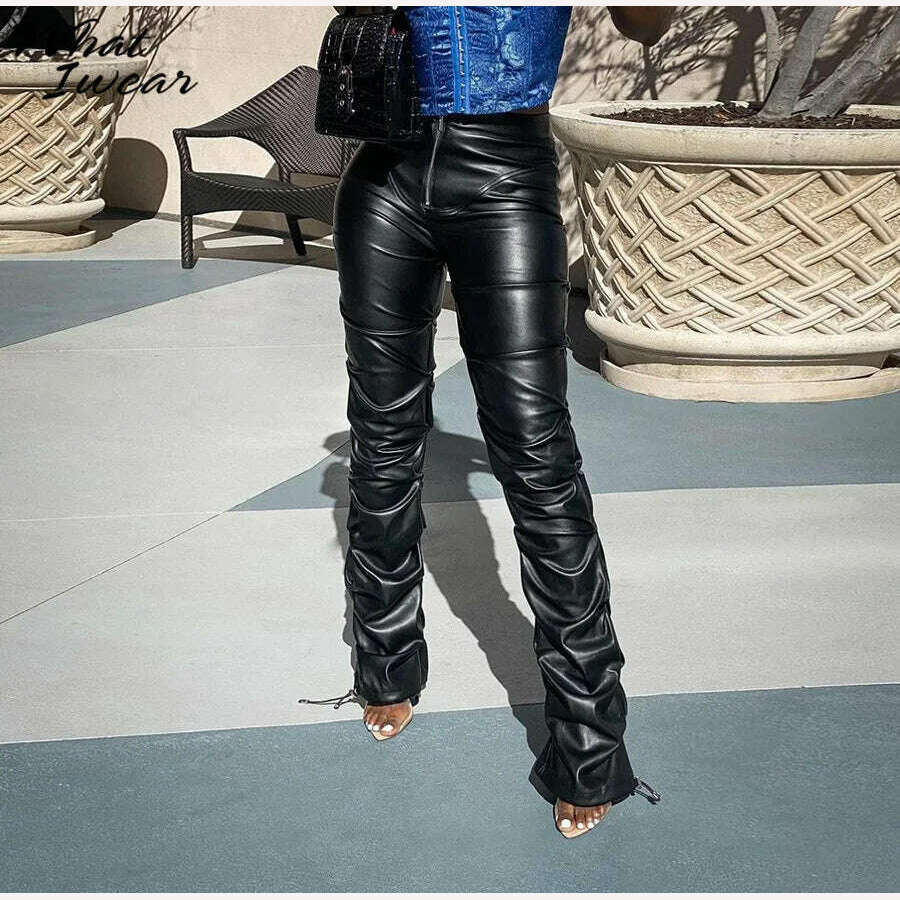 KIMLUD, Whatiwear Summer Leather Women Pants Y2k Black High Waist Long Streetwear Spring Woman Trousers Pleated Sexy Aesthetic 2022, KIMLUD Womens Clothes