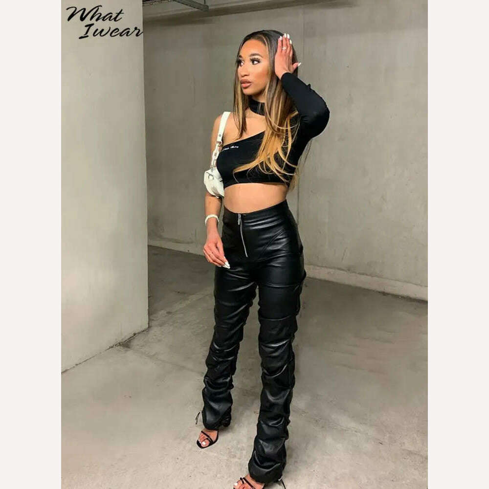 KIMLUD, Whatiwear Summer Leather Women Pants Y2k Black High Waist Long Streetwear Spring Woman Trousers Pleated Sexy Aesthetic 2022, Black / S, KIMLUD APPAREL - Womens Clothes
