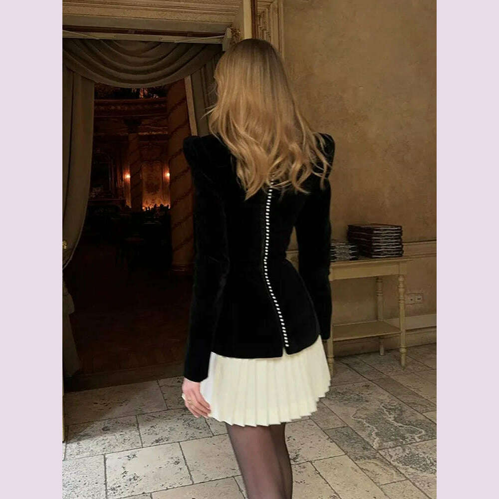 KIMLUD, White Pleated Hem Spliced Mini Dress Elegant Square Neck Long Sleeve High Waist Dresses 2024 Autumn women Chic Party Streetwear, KIMLUD Womens Clothes