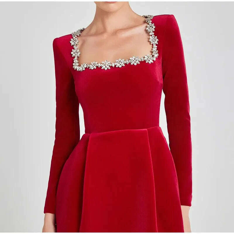 KIMLUD, White Pleated Hem Spliced Mini Dress Elegant Square Neck Long Sleeve High Waist Dresses 2024 Autumn women Chic Party Streetwear, KIMLUD Womens Clothes