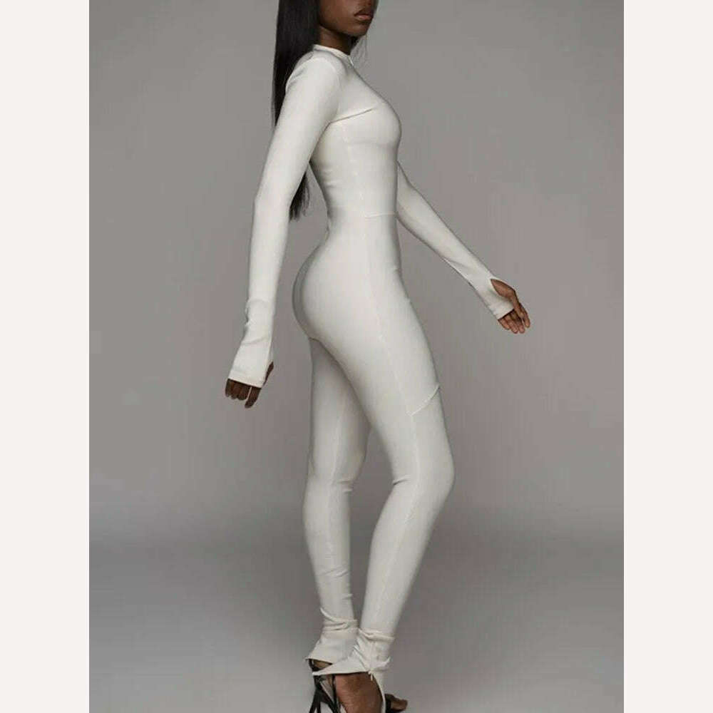 KIMLUD, White Rompers Jumpsuits Women Elegant Long Sleeve Overalls Zipper Playsuits Slim Outifts Bodysuit Causal Black Combinaison Femme, KIMLUD Womens Clothes