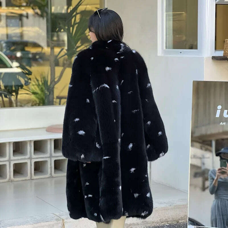 KIMLUD, White Spotted Fox Fur Flare sleeve Coats Women Winter Warm Outerwear High Quality Genuine Fox Fur Thick Fur Coat 2022 New, KIMLUD Womens Clothes