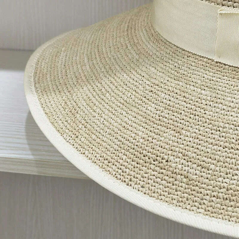 Wide Brim Summer Hats Elegant Raffia Straw Hats with Bowknot Women Sun Hat Female Hat - KIMLUD