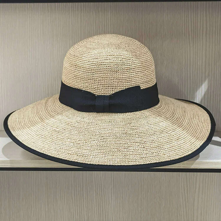 Wide Brim Summer Hats Elegant Raffia Straw Hats with Bowknot Women Sun Hat Female Hat - KIMLUD