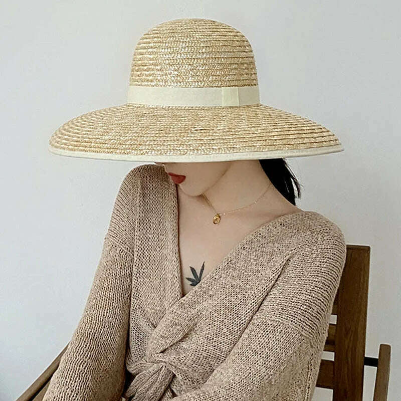 KIMLUD, Wide brimmed Straw Hat BOW STRAW SUN HAT Dome Fedora Hat For Women Beach Hats Ladies Black Summer UV Hats Travel Outdoor Hat, KIMLUD Womens Clothes