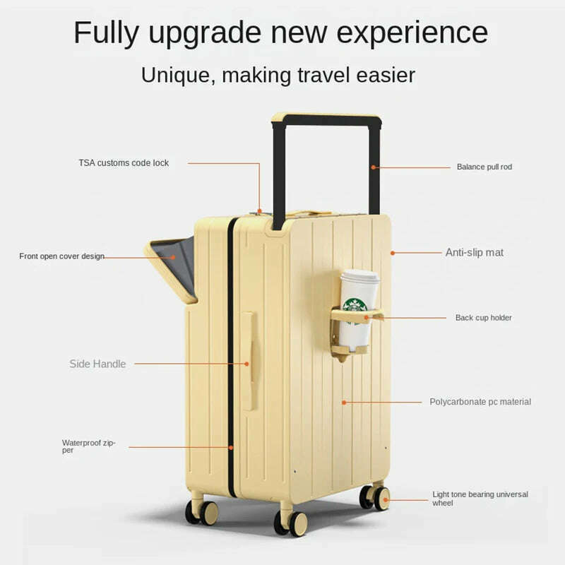 KIMLUD, Wide pull rod suitcase 20"22"24"26 Inch multifunctional pull rod box front opening password travel luggage boarding Travel box, KIMLUD Womens Clothes