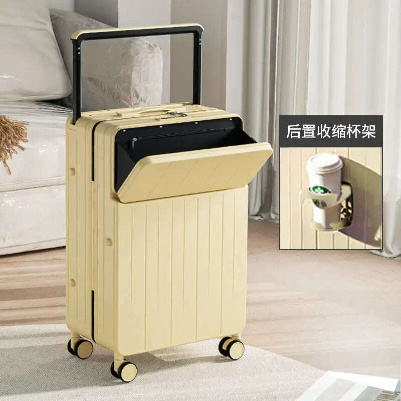 KIMLUD, Wide pull rod suitcase 20"22"24"26 Inch multifunctional pull rod box front opening password travel luggage boarding Travel box, Yellow / 20Inches 500mm, KIMLUD APPAREL - Womens Clothes