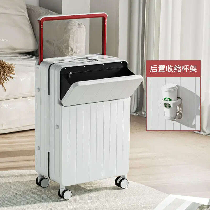 KIMLUD, Wide pull rod suitcase 20"22"24"26 Inch multifunctional pull rod box front opening password travel luggage boarding Travel box, White / 20Inches 500mm, KIMLUD APPAREL - Womens Clothes