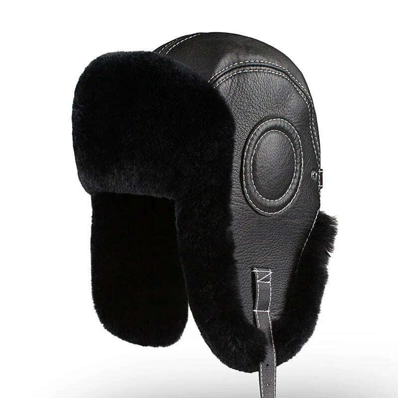 Winter Bomber Hats Rex Rabbit Fur Earflap Russian Ushanka Men Trapper Aviator Pilot Hat Real Leather Fur Snow Caps - KIMLUD