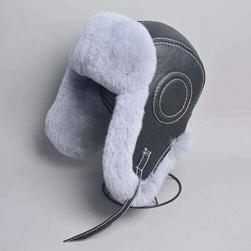 Winter Bomber Hats Rex Rabbit Fur Earflap Russian Ushanka Men Trapper Aviator Pilot Hat Real Leather Fur Snow Caps - KIMLUD