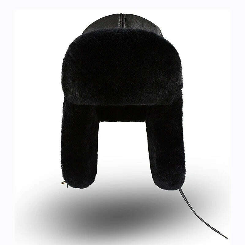 Winter Bomber Hats Rex Rabbit Fur Earflap Russian Ushanka Men Trapper Aviator Pilot Hat Real Leather Fur Snow Caps - KIMLUD