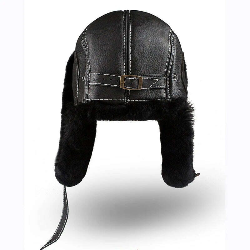 Winter Bomber Hats Rex Rabbit Fur Earflap Russian Ushanka Men Trapper Aviator Pilot Hat Real Leather Fur Snow Caps - KIMLUD