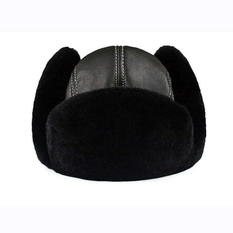Winter Bomber Hats Rex Rabbit Fur Earflap Russian Ushanka Men Trapper Aviator Pilot Hat Real Leather Fur Snow Caps - KIMLUD