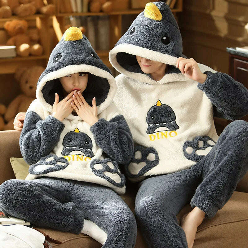 KIMLUD, Winter Couples Pajama Sets Women Men Pyjamas Hoodies Sleepwear Thicken Soft Warm Cartoon Cat Lovely Lovers Pijamas Suit, KIMLUD Womens Clothes