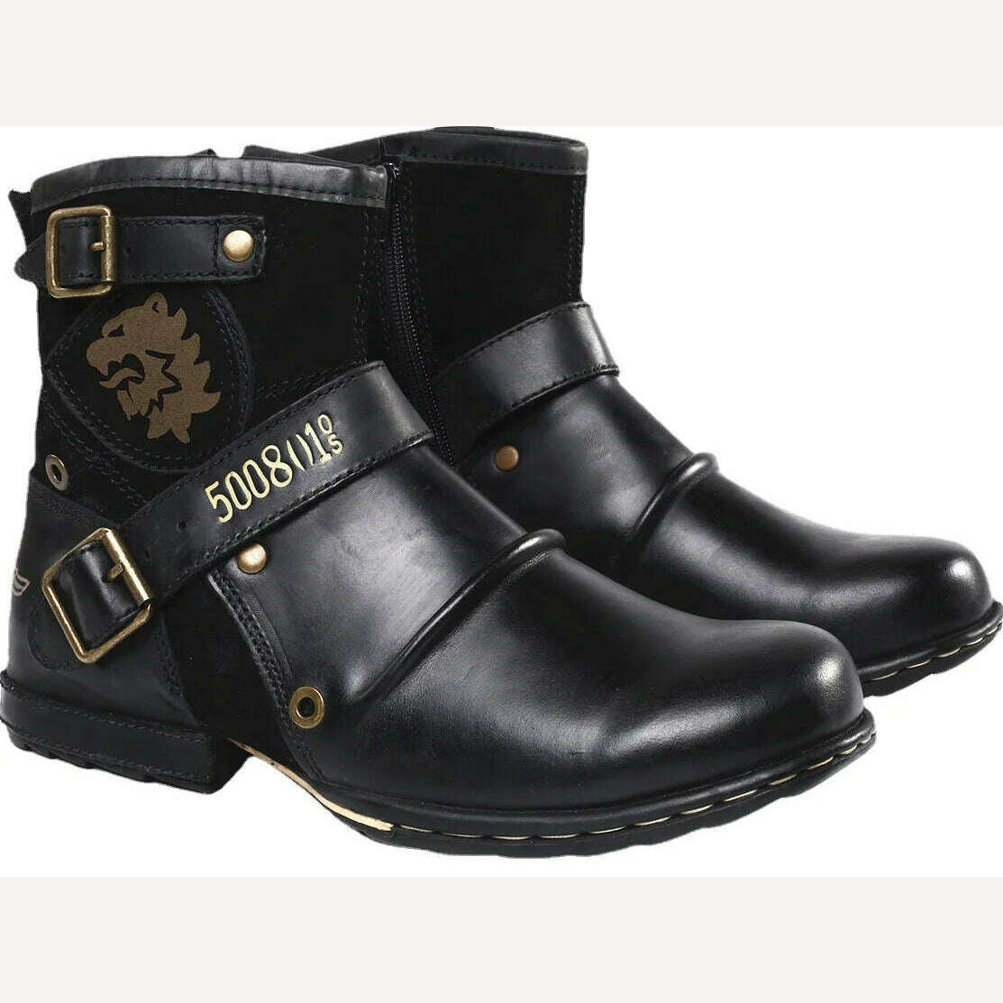 KIMLUD, WInter Fashion Men's Shoes Boots Warm Leather Vintage Motorcycle Male Boots Riding Retro 2023 Metal Style Zippers Men's Shoes, KIMLUD Womens Clothes