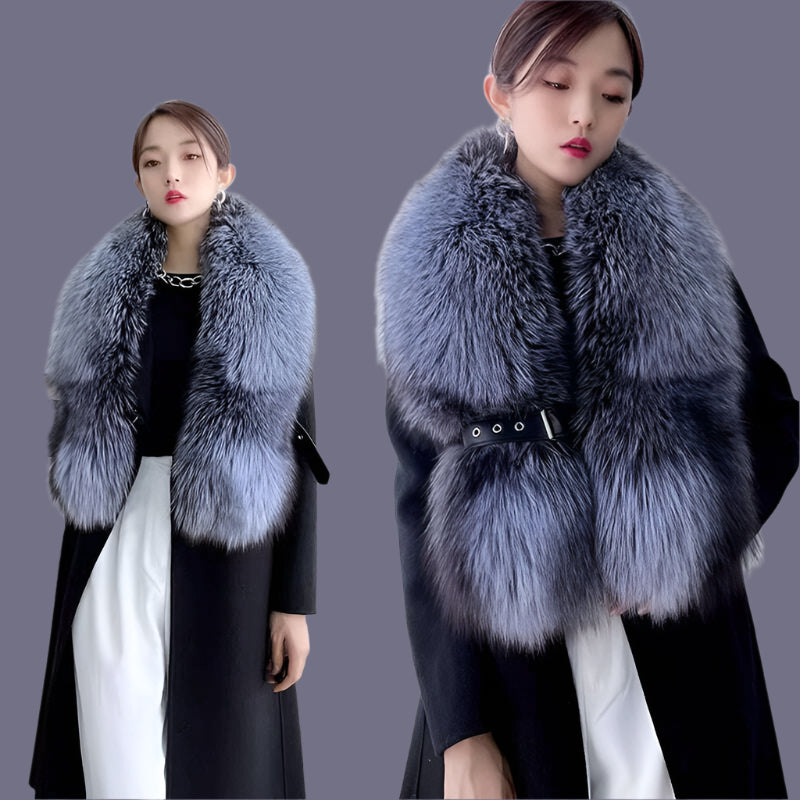 Winter Fox Fur Scarf Long Fur Collar Silver Fox Real Fur Shawl Russian Scarfs For Ladies Neck Luxury Fashion Scarves Womens - KIMLUD