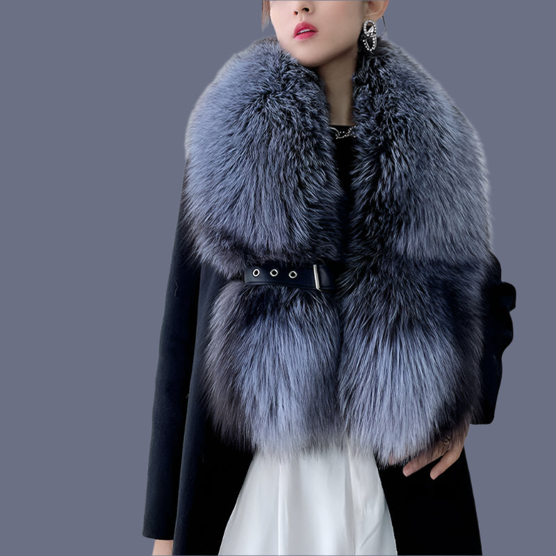 Winter Fox Fur Scarf Long Fur Collar Silver Fox Real Fur Shawl Russian Scarfs For Ladies Neck Luxury Fashion Scarves Womens - KIMLUD