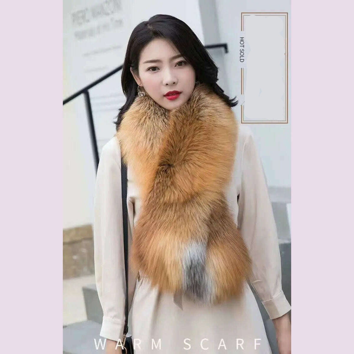 Winter Fox Fur Scarf Long Fur Collar Silver Fox Real Fur Shawl Russian Scarfs For Ladies Neck Luxury Fashion Scarves Womens - KIMLUD