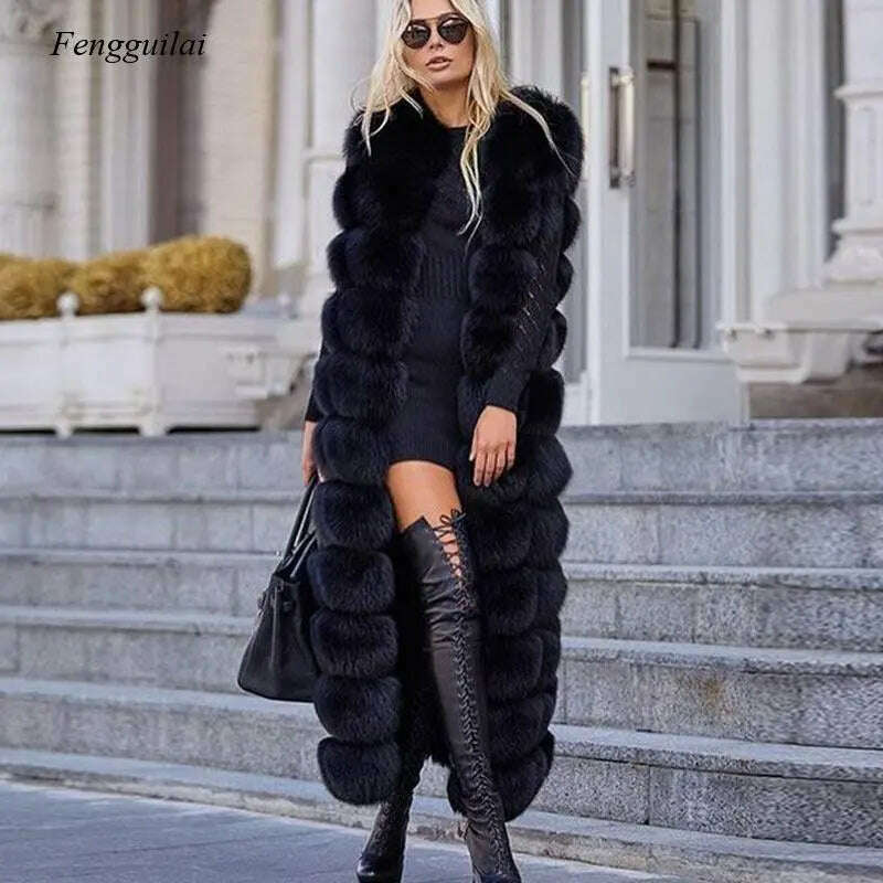 KIMLUD, Winter Fox Fur Vest For Women Super Long Winter Eco-friendly Fur Jacket Fashion Outwear Luxury Natural Fur Vest Female Waistcoat, royal blue / 3XL-bust 108cm, KIMLUD Womens Clothes