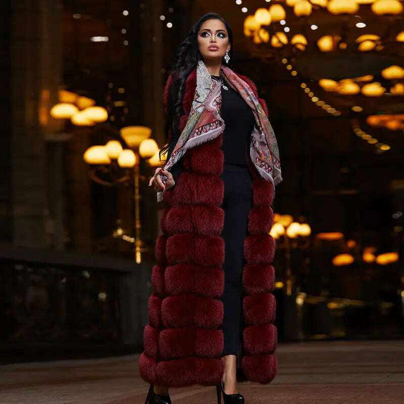 KIMLUD, Winter Fox Fur Vest For Women Super Long Winter Eco-friendly Fur Jacket Fashion Outwear Luxury Natural Fur Vest Female Waistcoat, KIMLUD Womens ClothesKIMLUD, Winter Fox Fur Vest For Women Super Long Winter Eco-friendly Fur Jacket Fashion Outwear Luxury Natural Fur Vest Female Waistcoat, wind red / 3XL-bust 108cm, KIMLUD APPAREL - Womens Clothes