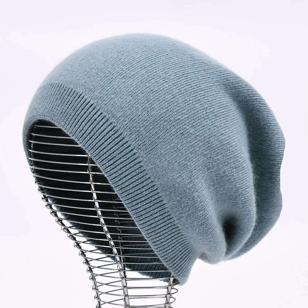 KIMLUD, Winter Hat Beanie Plain Knitted Autumn Winter Warm Cashmere Soft Slouchy Skull Caps Beanies Men Women Street Hats, Blue, KIMLUD APPAREL - Womens Clothes